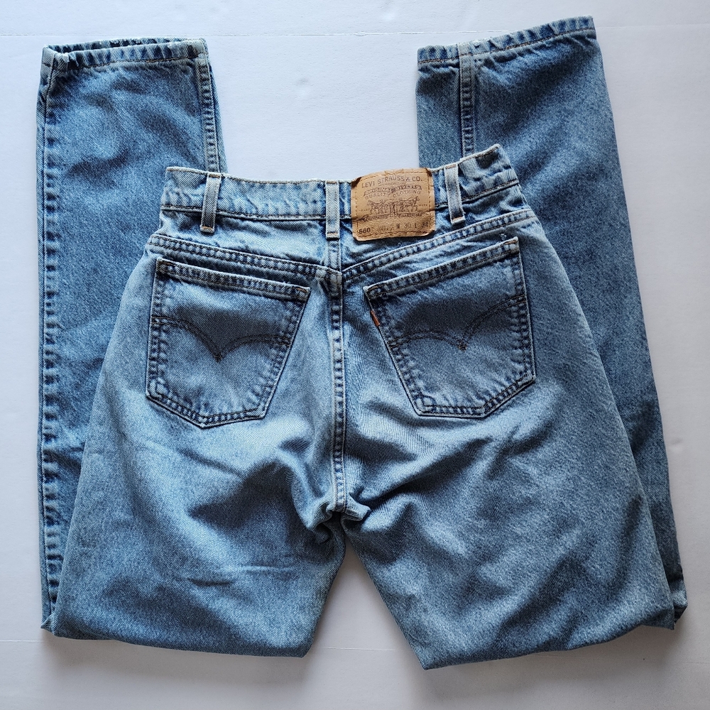 VTG 90's Levi's 560's Loose fit tapered leg Blank ORANGE TAB light blue 28w32l